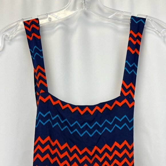 Rue21 Womens Romper Playsuit Blue Red Chevron Pleated Backless Short S New - Picture 3 of 11